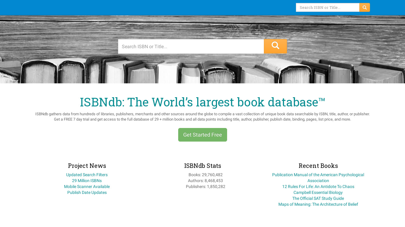 Books Database Landing page