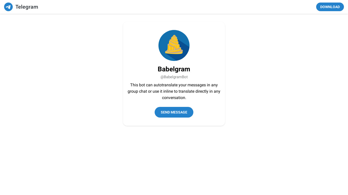 Babelgram Bot Landing page