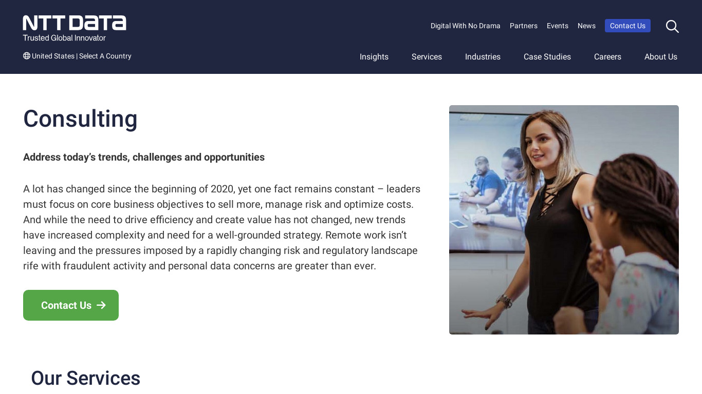 NTT DATA Consulting Services Landing page