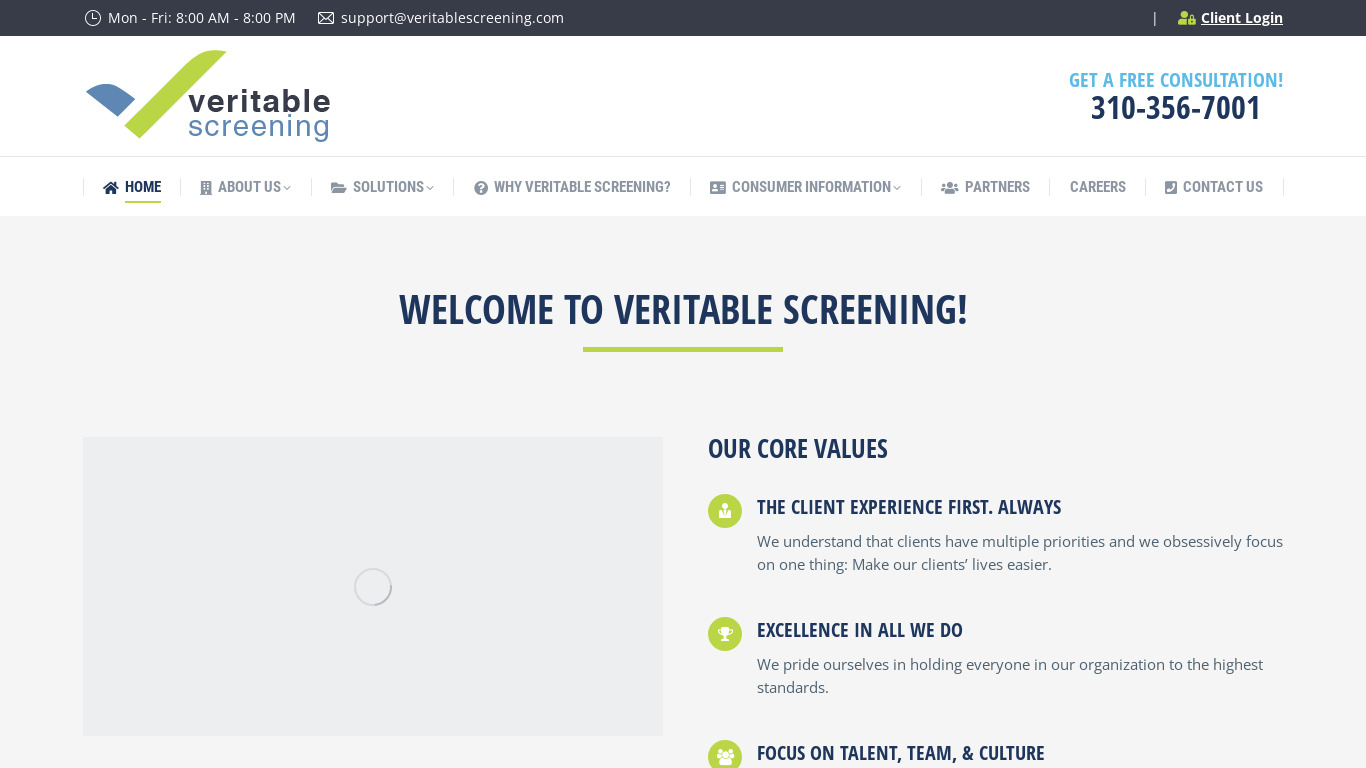 Veritable Screening Landing page