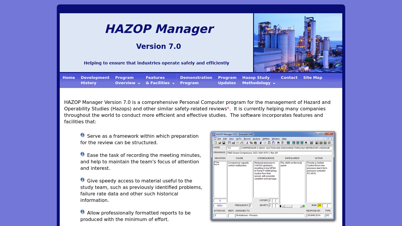 HAZOP Manager Landing page