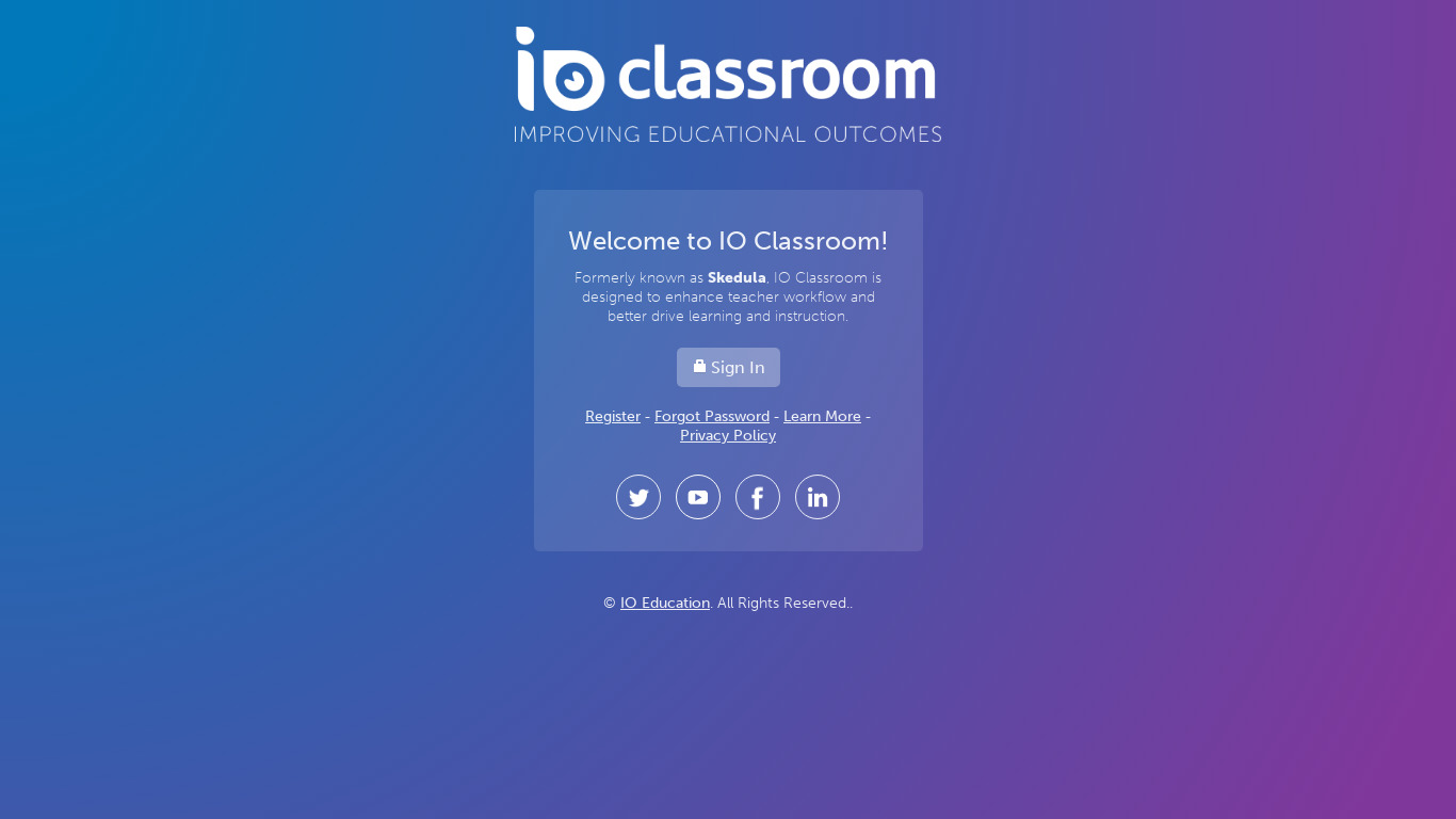 IO Classroom Landing page