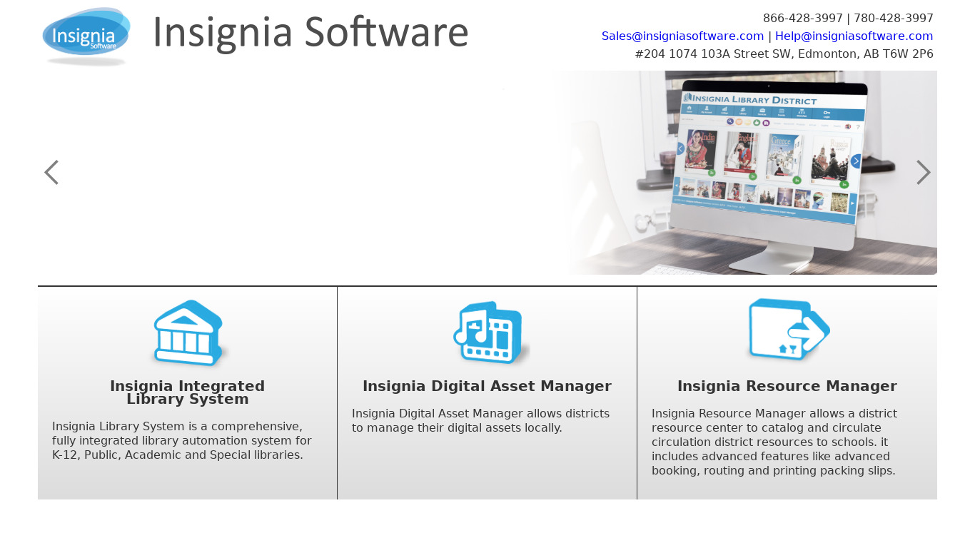 Insignia Library System Landing page