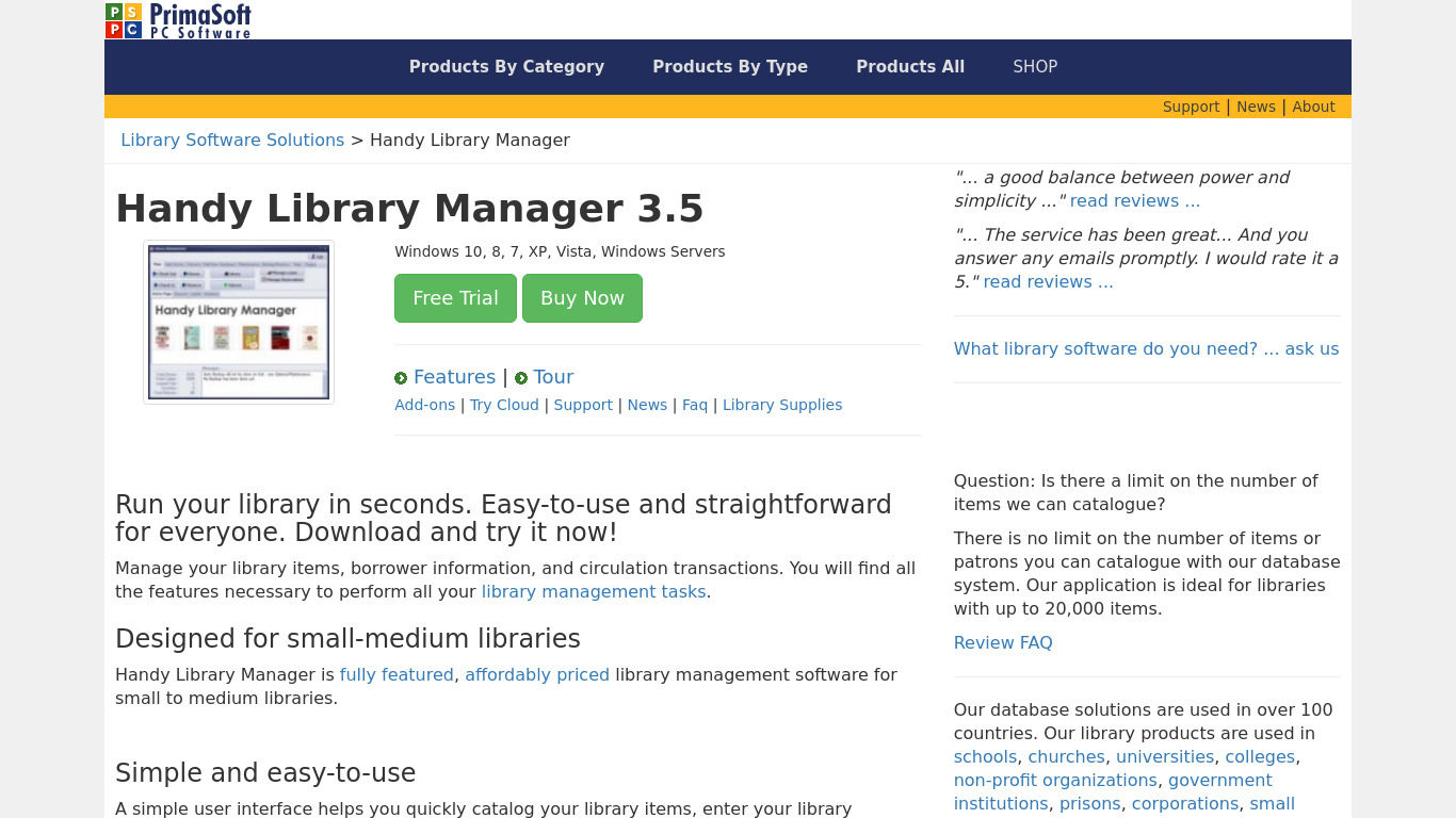 Handy Library Manager Landing page