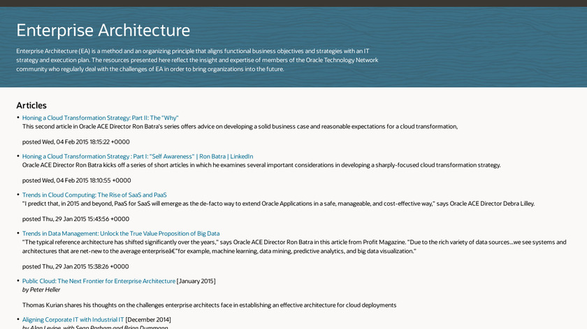 Oracle Enterprise Architecture Landing Page