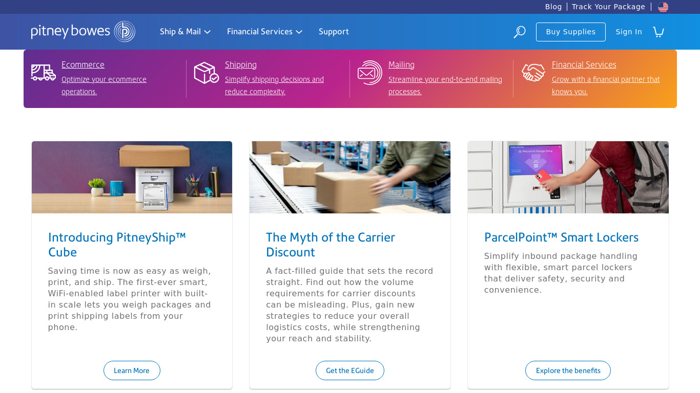 Pitney Bowes Landing page