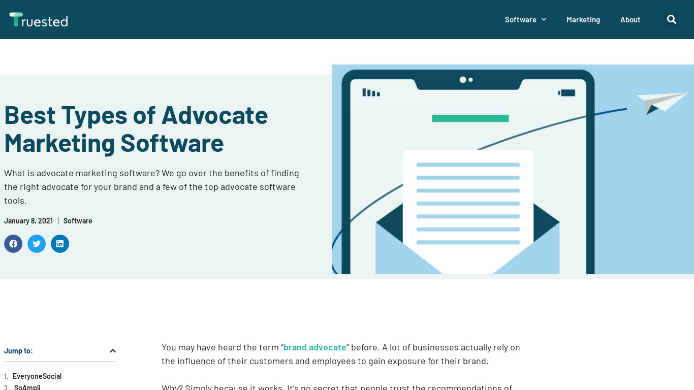 Advocate Marketing Software Landing page