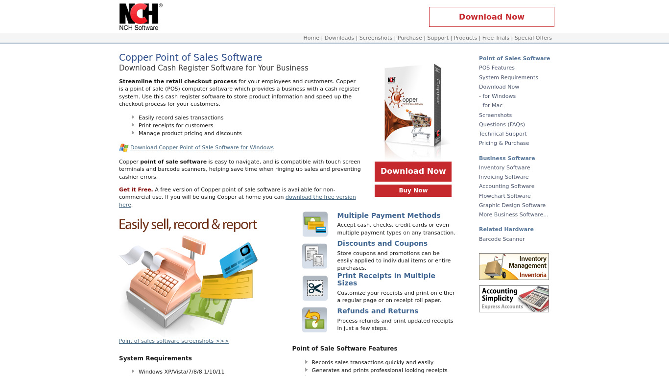 Copper Point of Sales Software Landing page