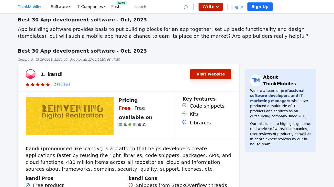 AppElis Mobile App Development Platform Landing page