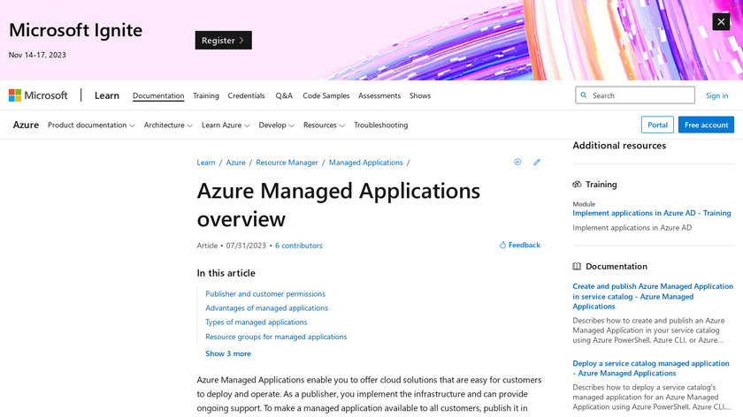 Azure Managed Applications Landing Page