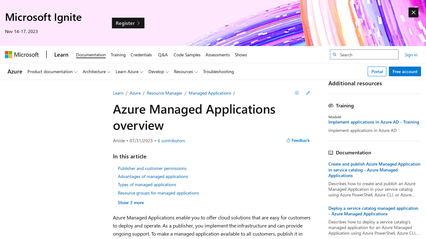 Azure Managed Applications Landing page