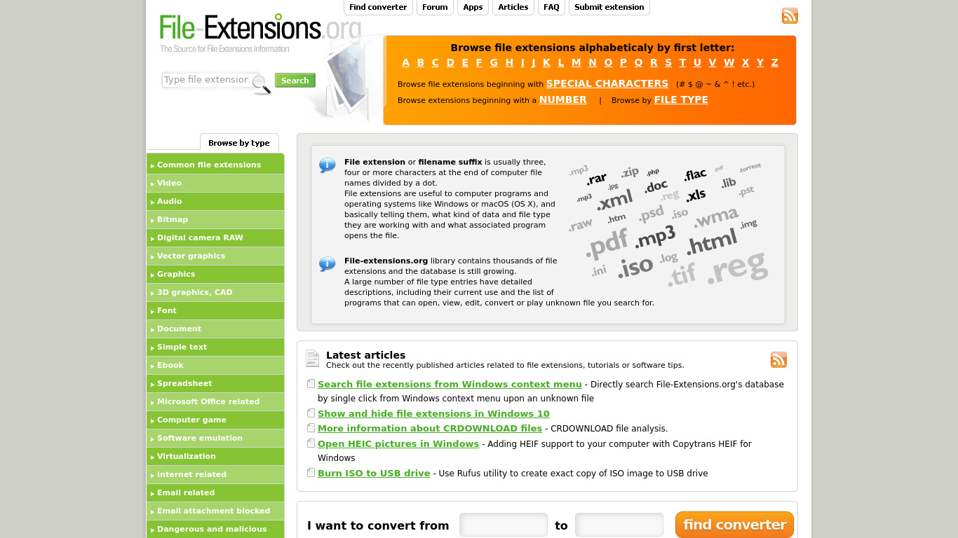 File-Extensions.org Landing page