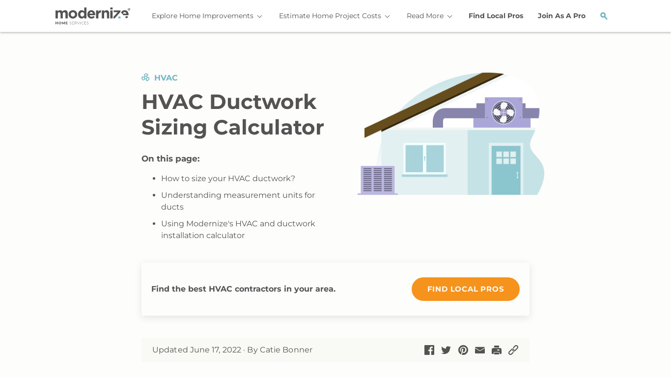 HVAC Duct Sizer Landing page