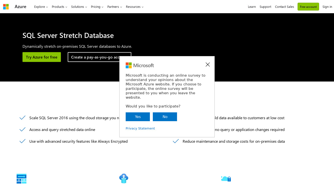 Azure SQL Server Stretch Database Landing page