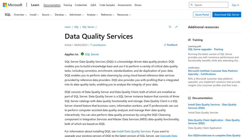 Microsoft Data Quality Services Landing Page