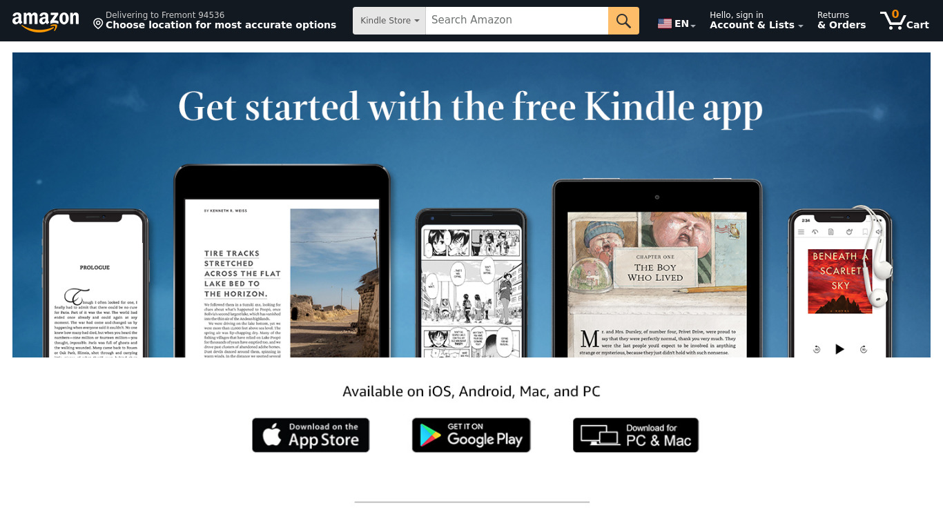 Kindle for PC Landing page
