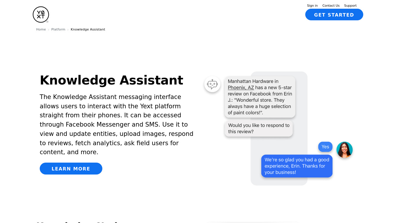Yext Knowledge Manager Landing page