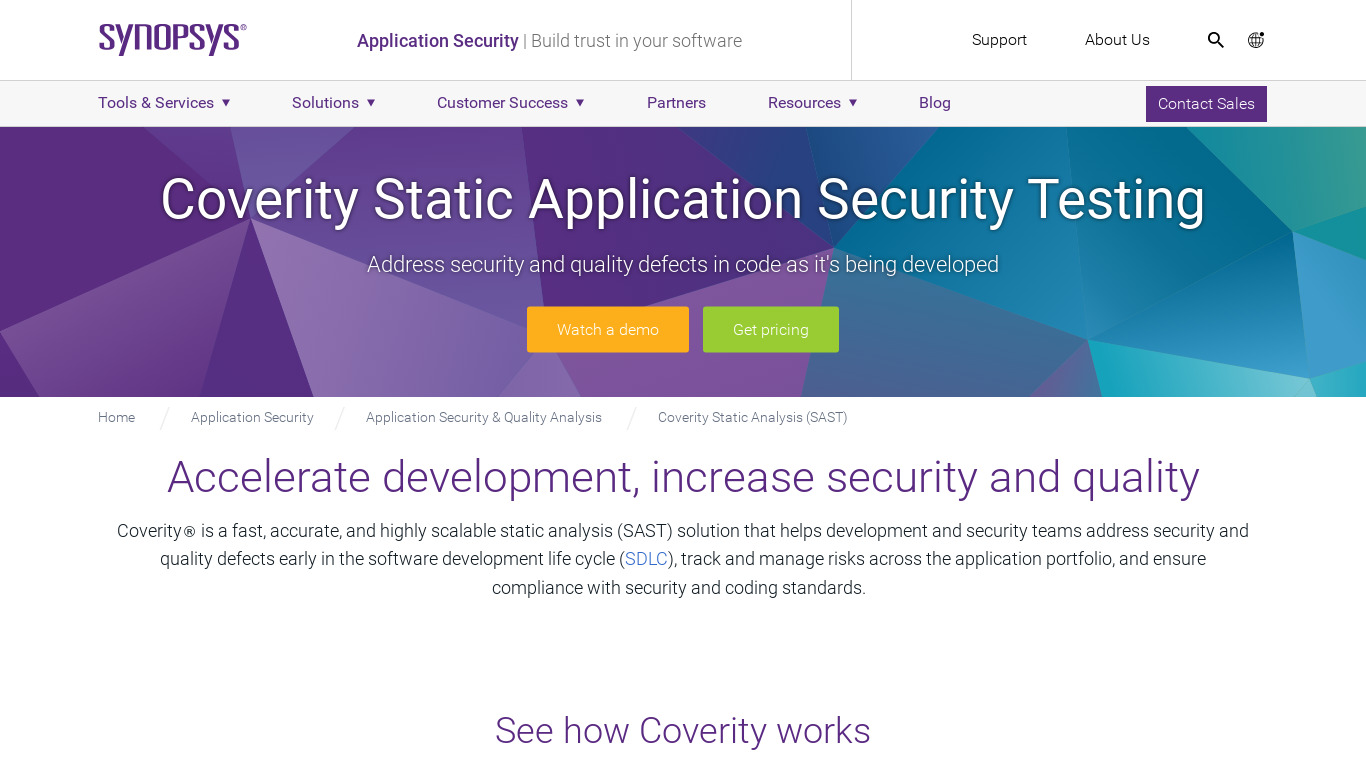 Synopsys Static Application Security Testing Landing page