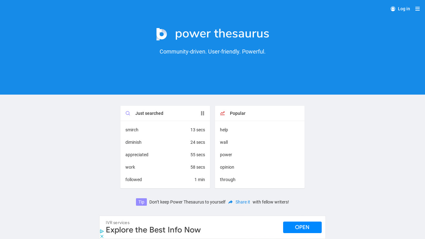 Power Thesaurus Landing page
