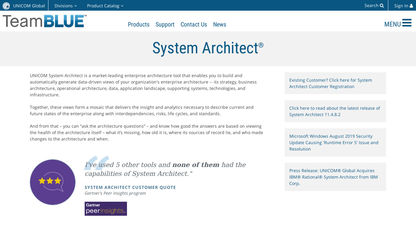 UNICOM System Architect Landing page