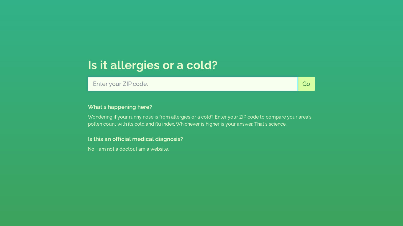 Allergies or a cold? Landing page