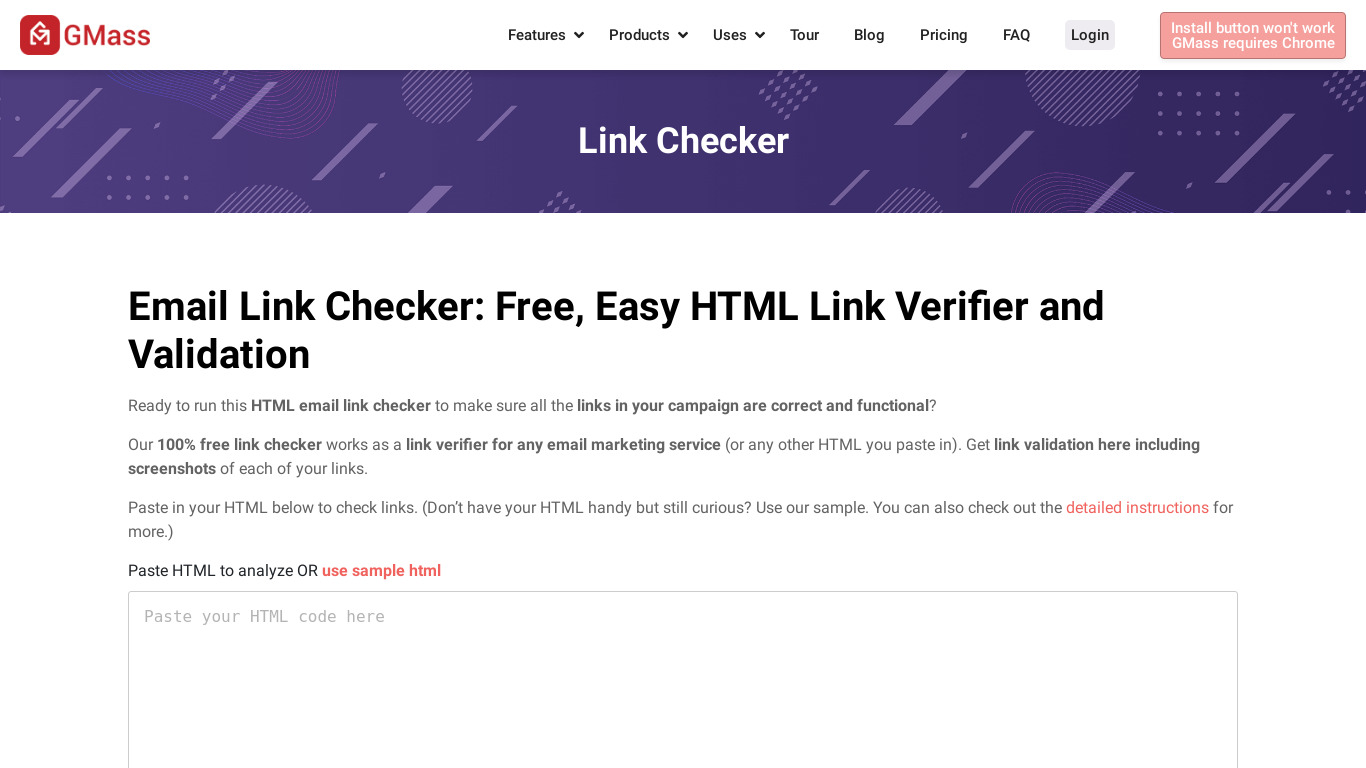 Link Checker by GMass Landing page