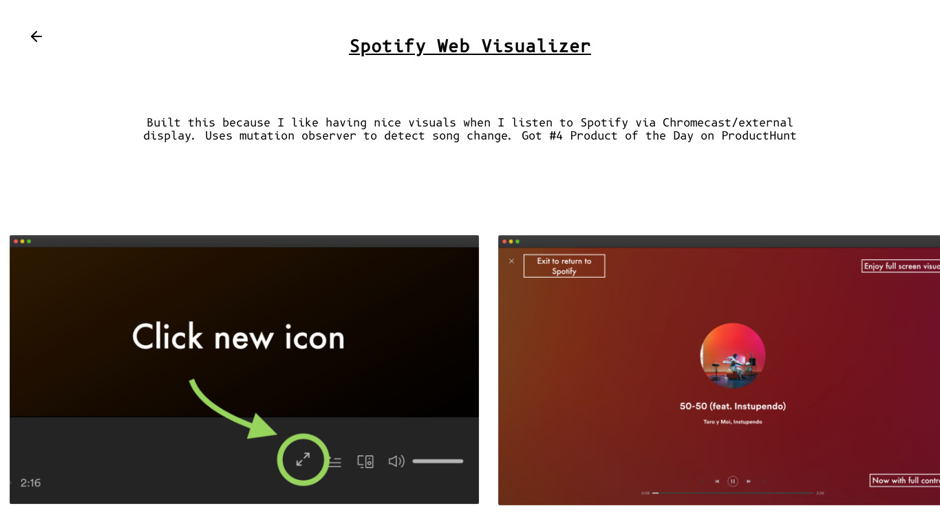 Spotify Web Visualizer Landing page