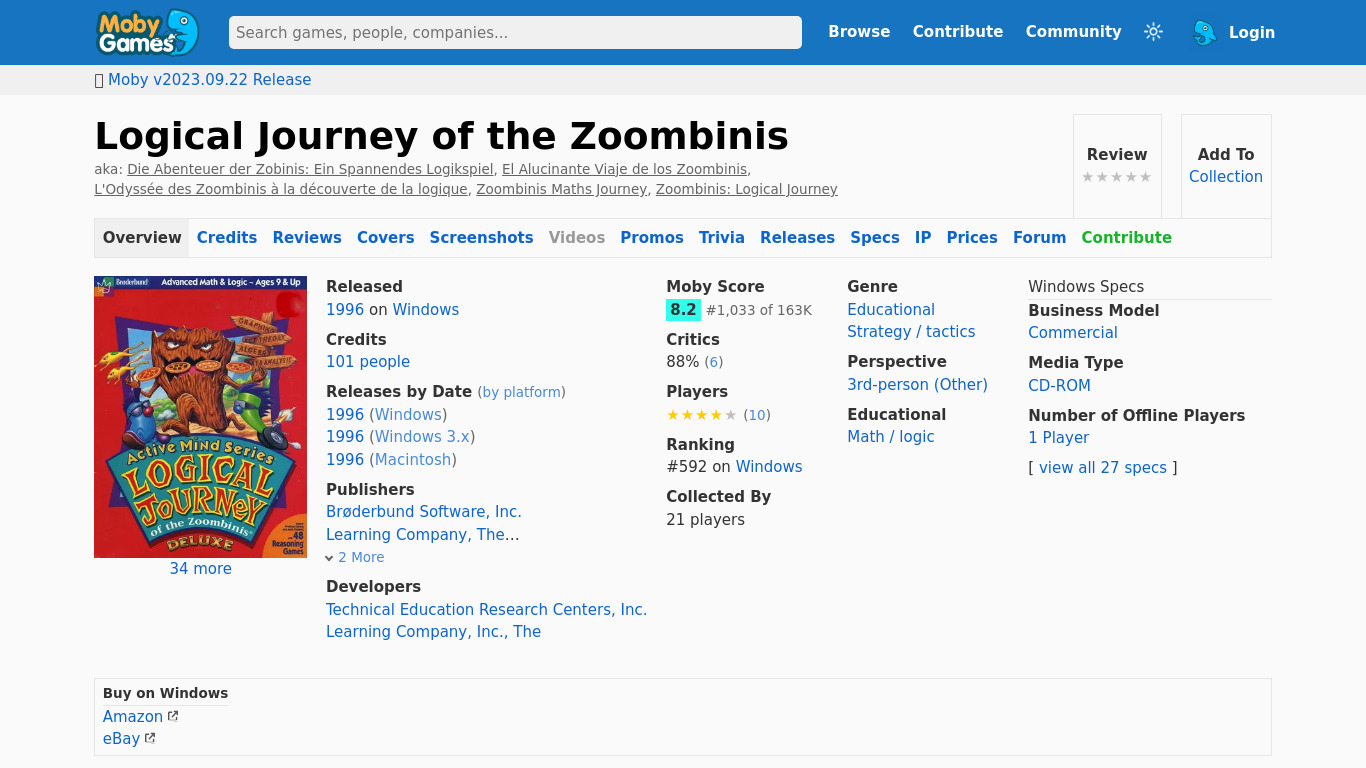 Logical Journey of the Zoombinis Landing page