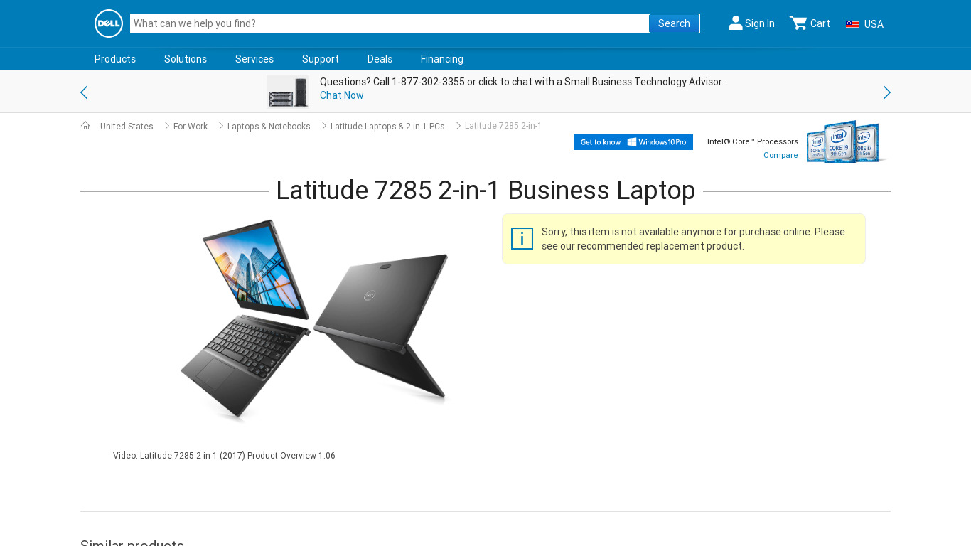 Dell Latitude 7285 Landing page