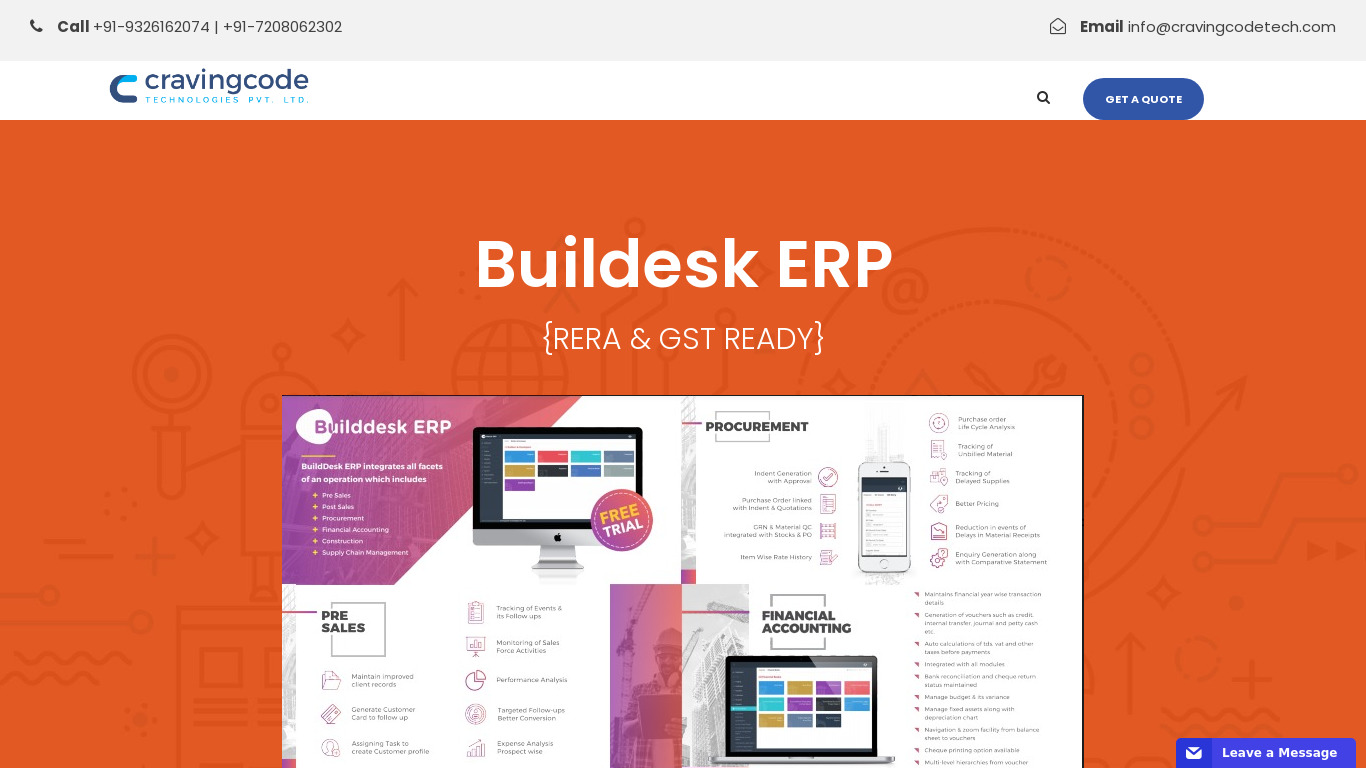BuildDesk ERP Landing page
