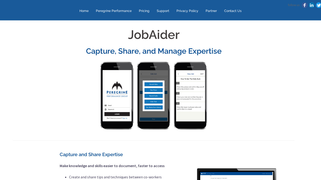 JobAider Landing page