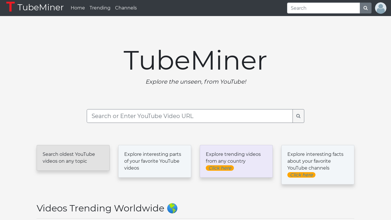 TubeMiner Landing page