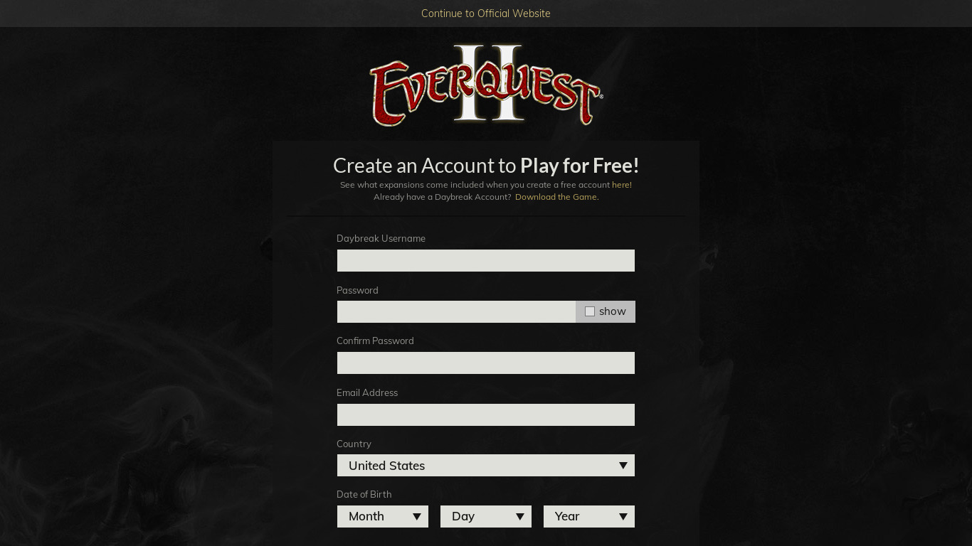 EverQuest 2 Landing page