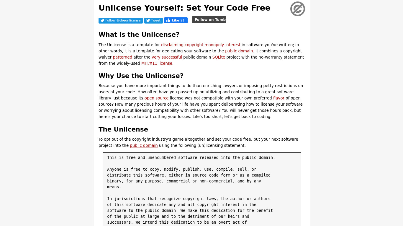 The Unlicense Landing page
