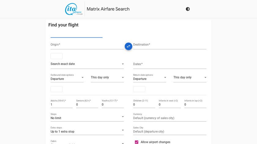 Matrix (airfare search) Landing Page