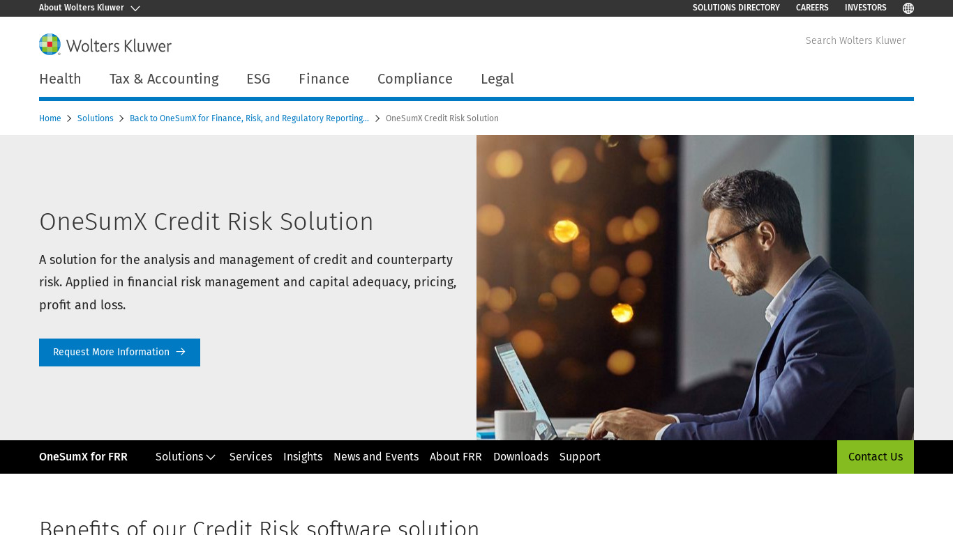 OneSumX Credit Risk Landing page