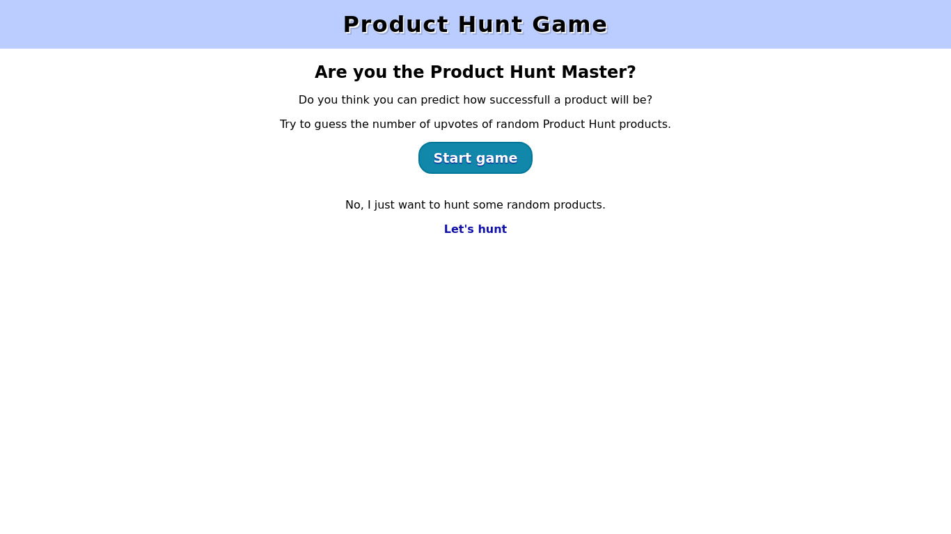 Product Hunt Game Landing page