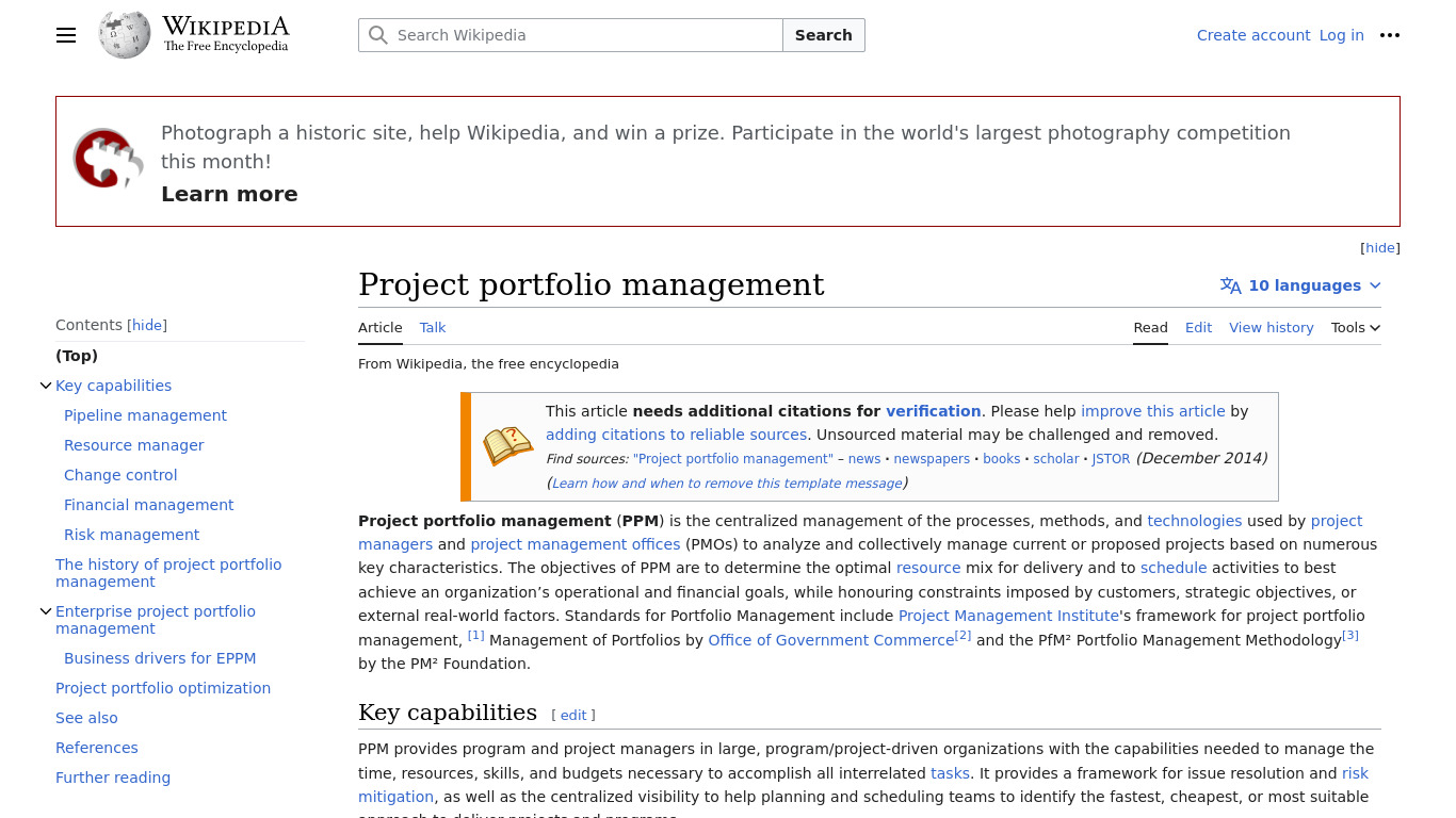 Project Portfolio Management Landing page