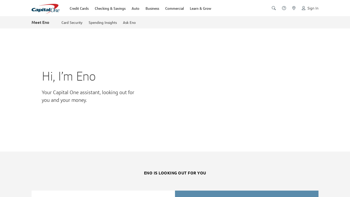 Eno by Capital One Landing page