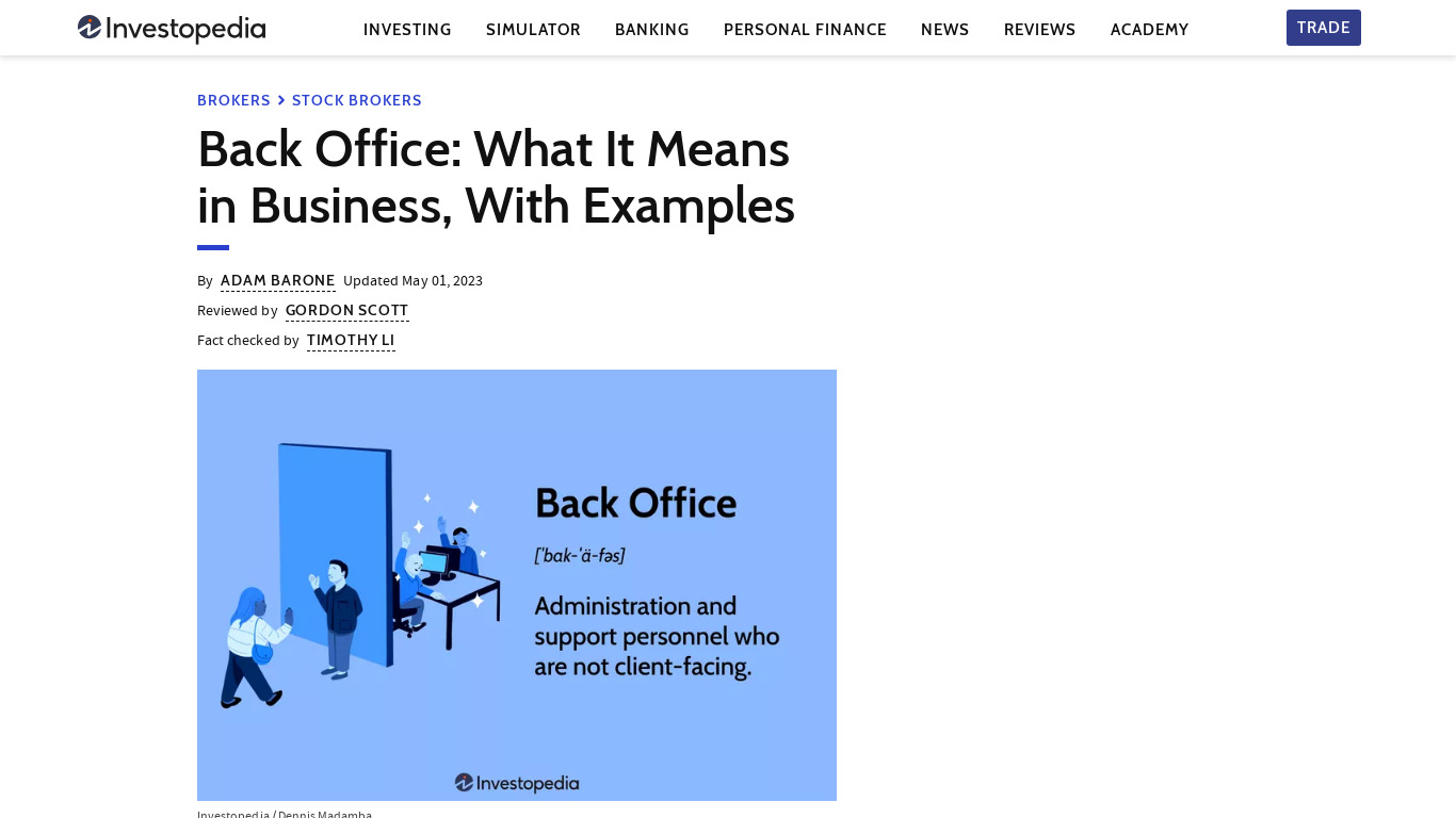 Back Office Landing page