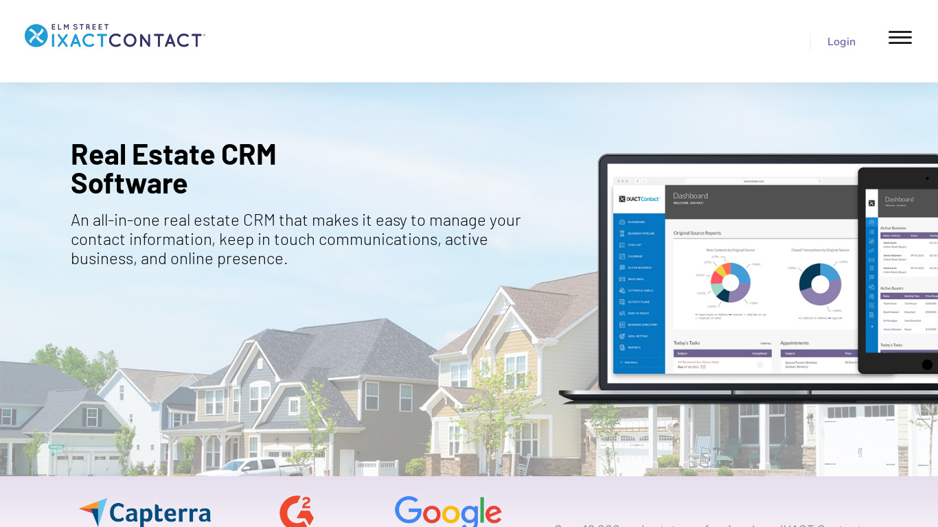 IXACT Contact Real Estate CRM Landing page