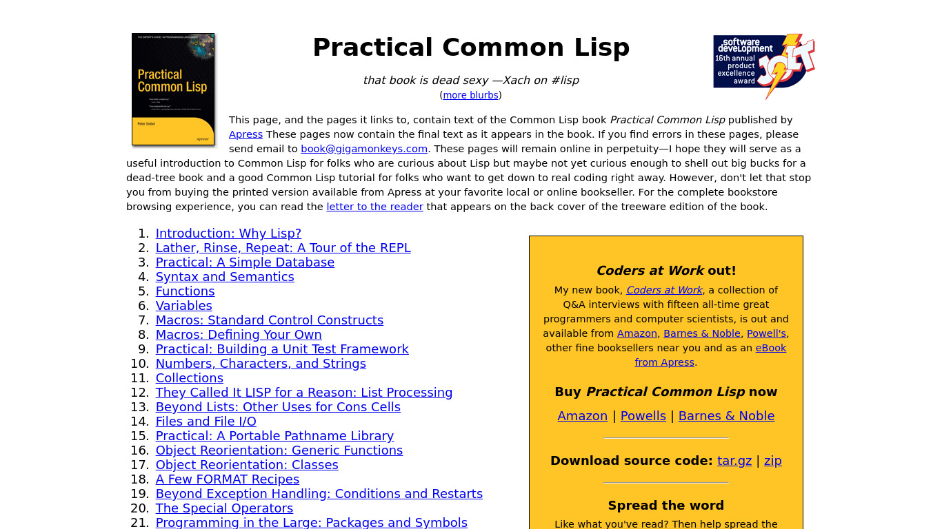 Practical Common Lisp Landing page