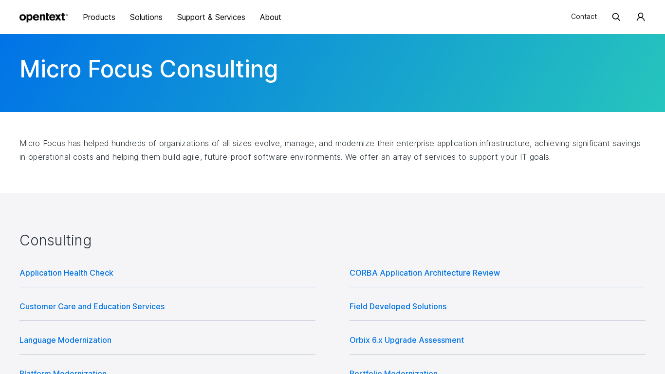 Micro Focus Professional Services Landing page