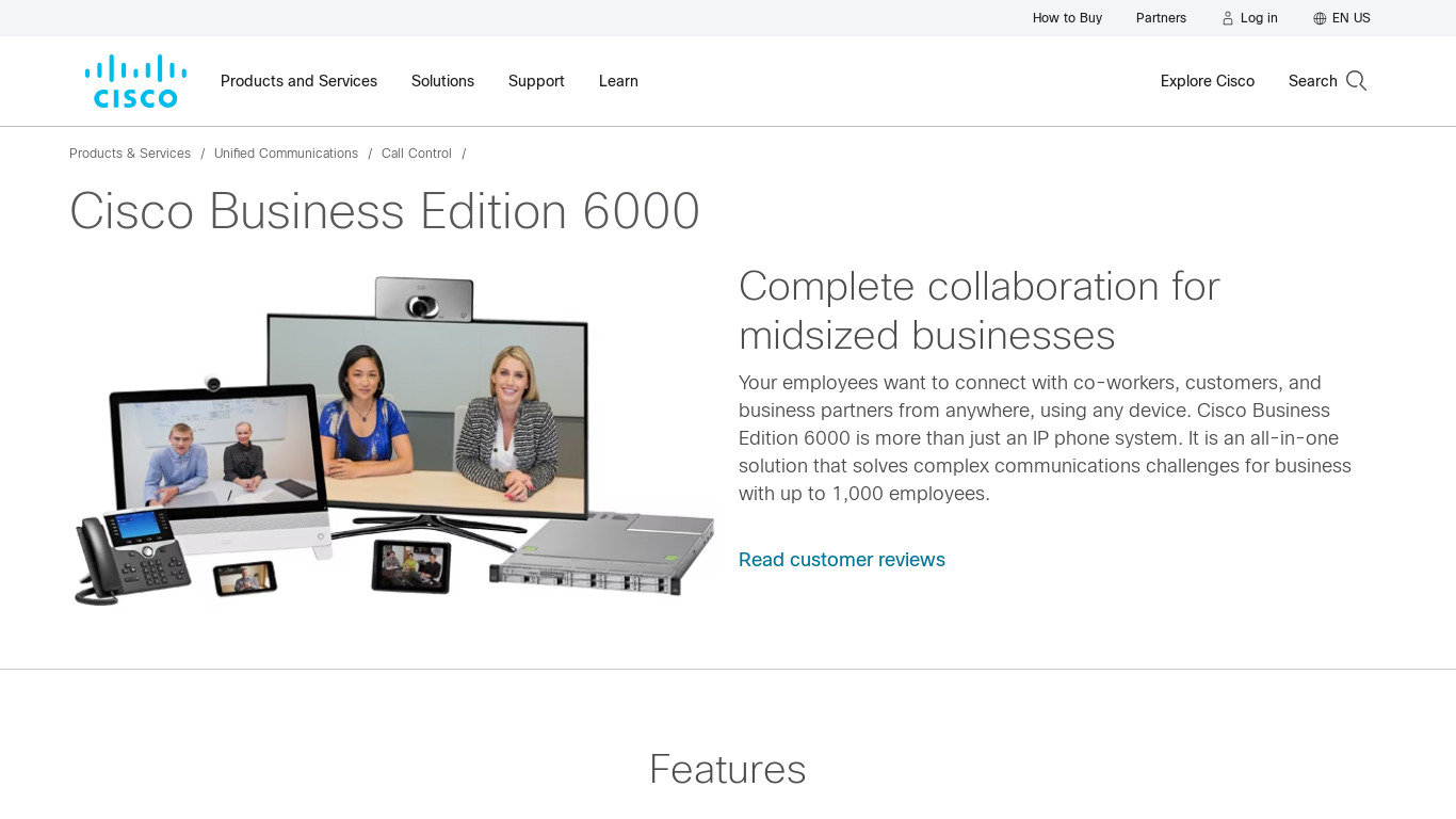 Cisco Business Edition 6000 Landing page
