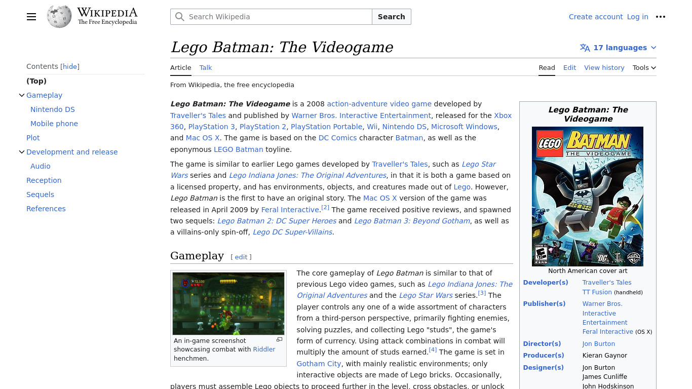 Lego Batman: The Videogame Landing page