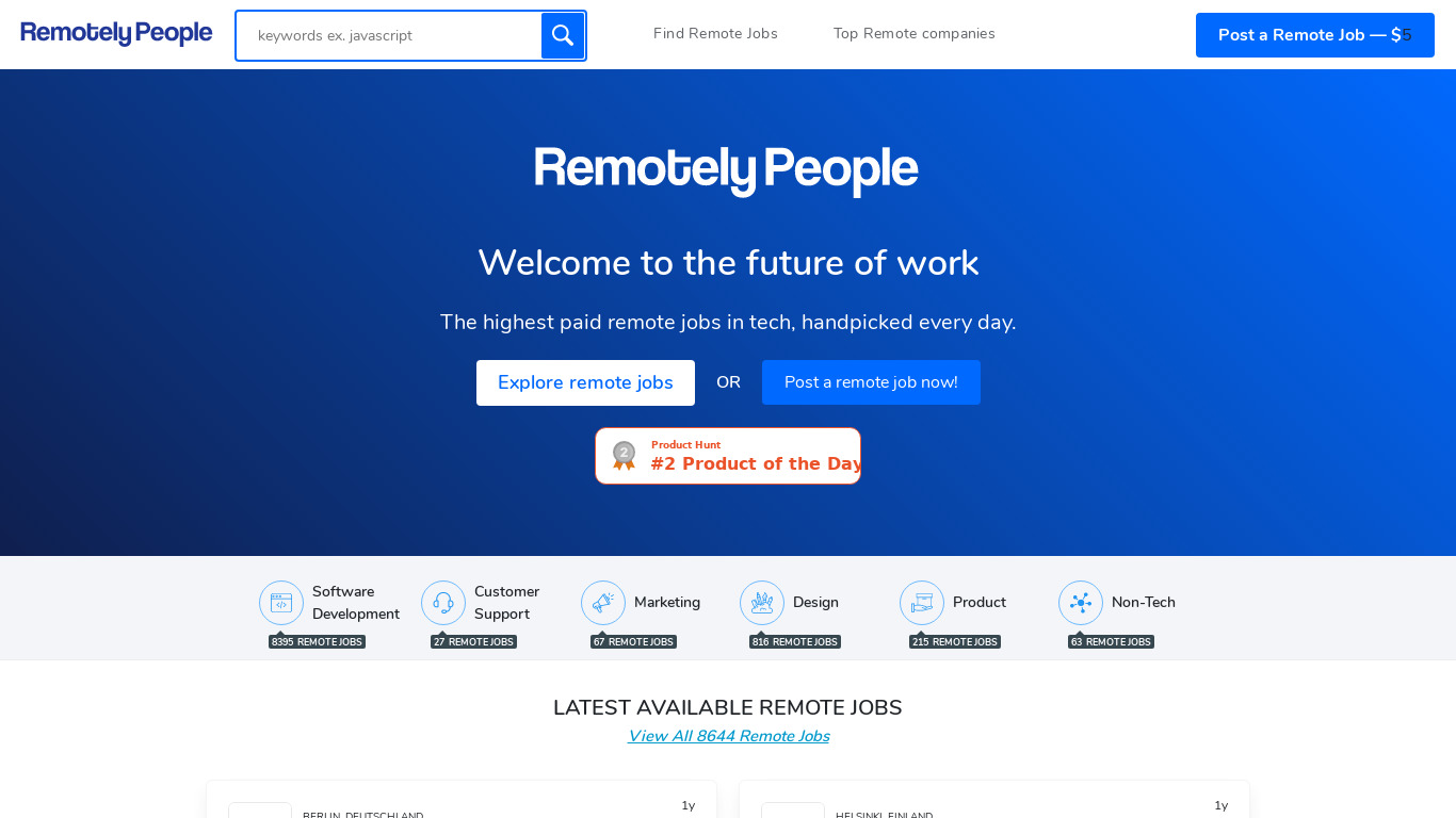 Remotely People Landing page