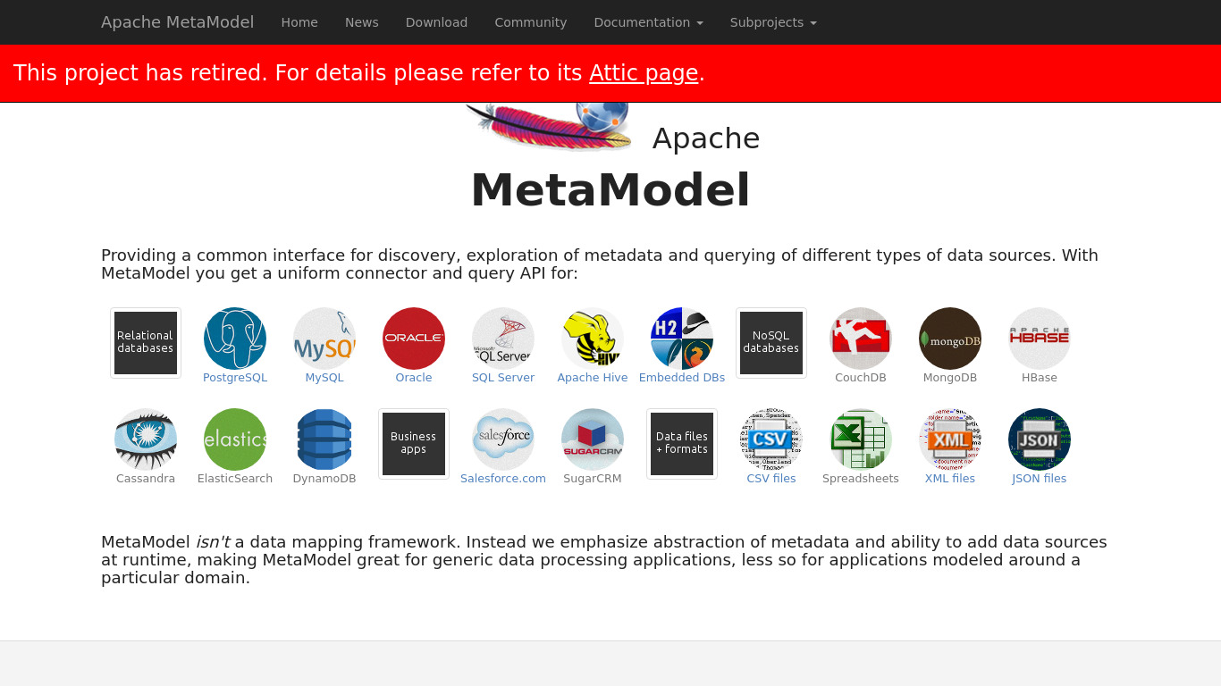 Apache MetaModel Landing page