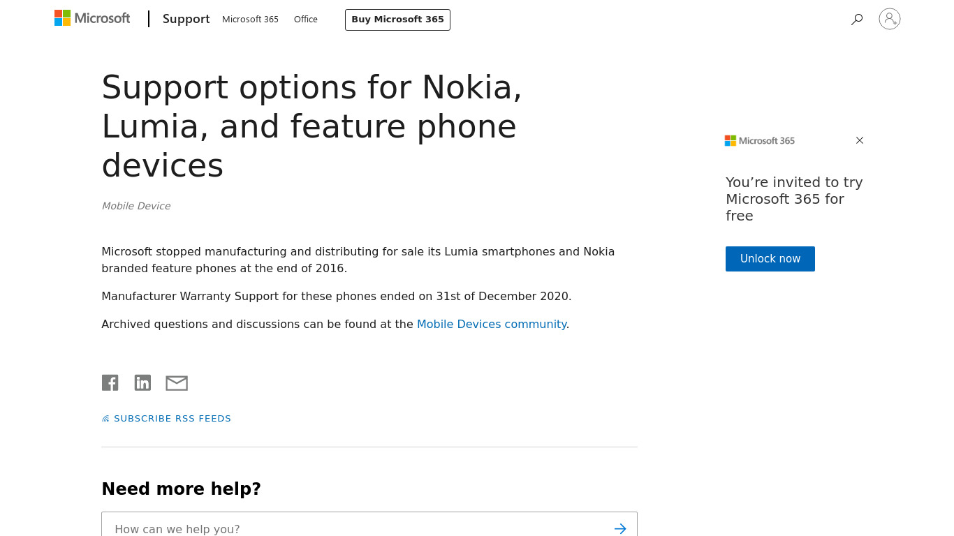 Nokia Lumia 735 Landing page