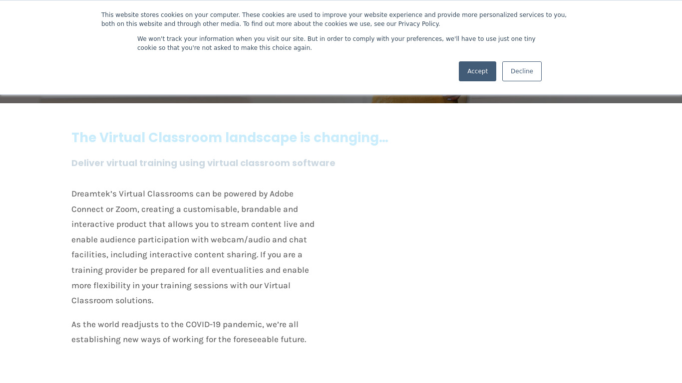 Dreamtek Virtual Classroom Landing page