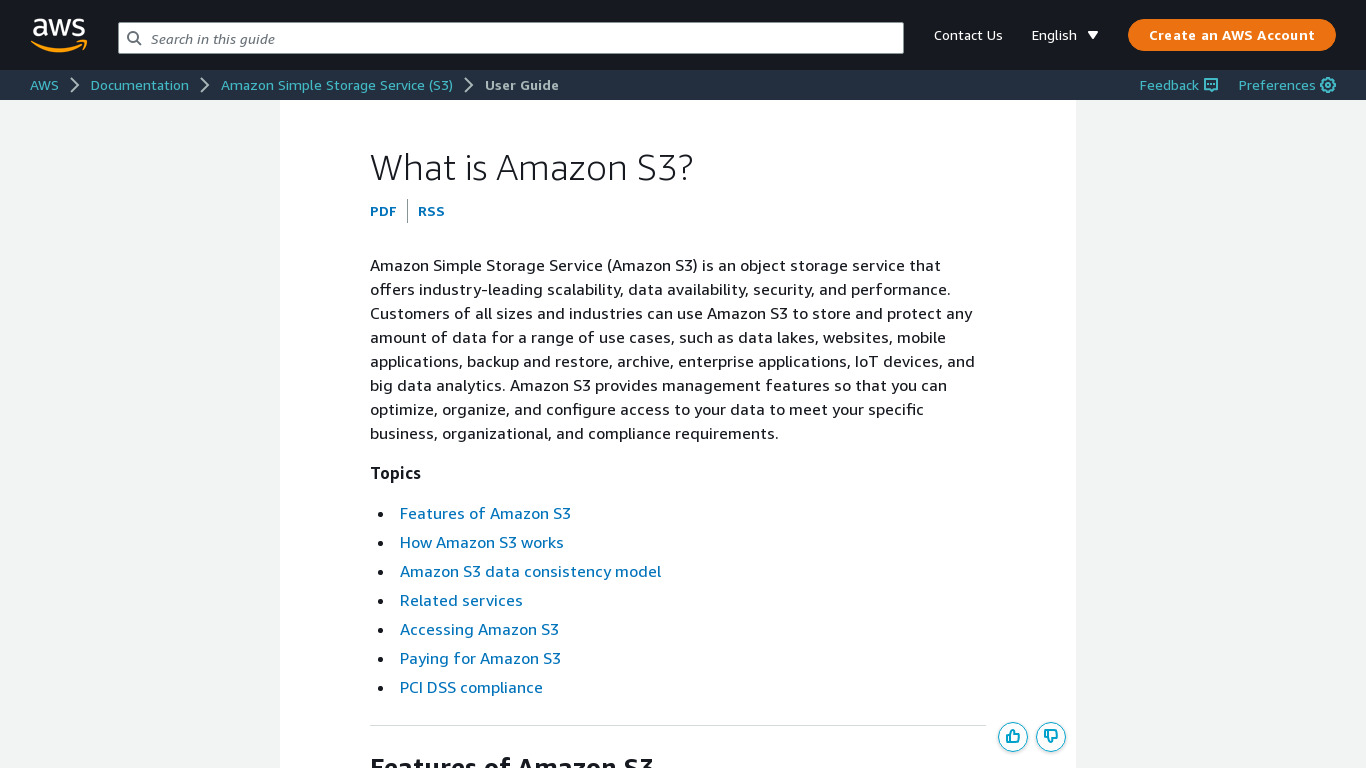 Amazon Simple Storage Service (S3) Landing page